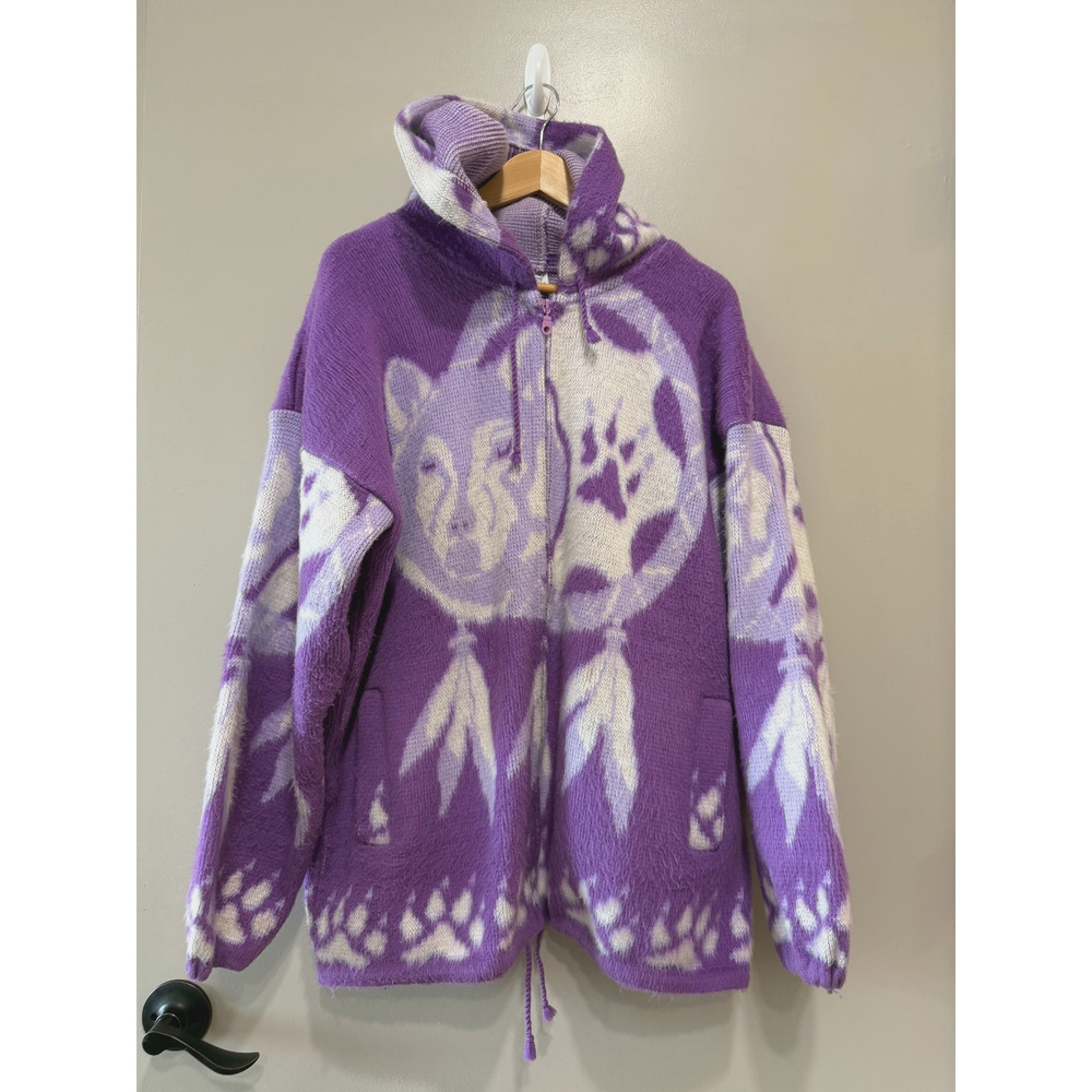 Yari Artisanias Sweater Whimsy Dream Catcher Wolves Huskies Wool Zip Hoodie Sz L